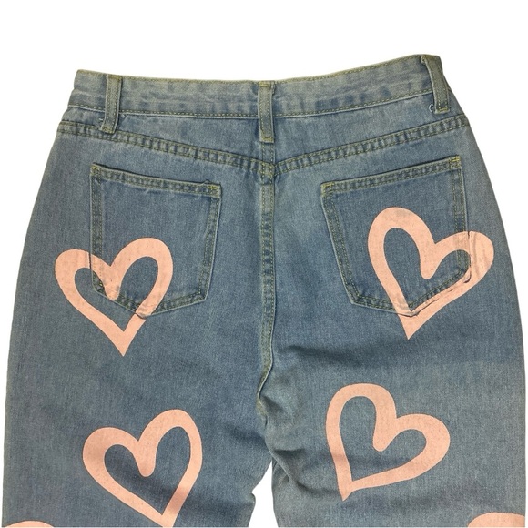 Colorful Natalie Women’s High Waisted Y2K Anime Heart Printed Jeans Size M Baggy - Picture 9 of 13